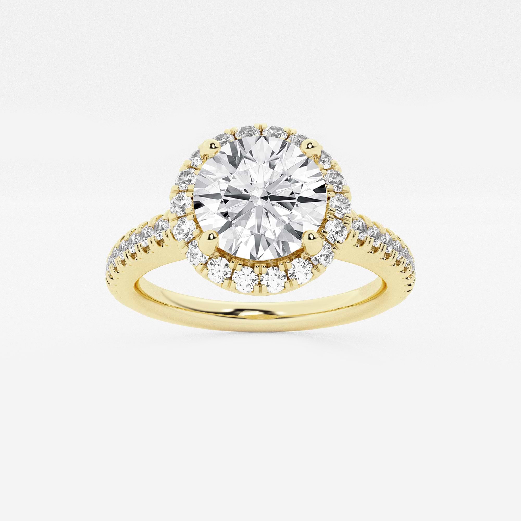 Round Cut Lab Grown Diamond Halo Engagement Ring   Pavé Diamond Band