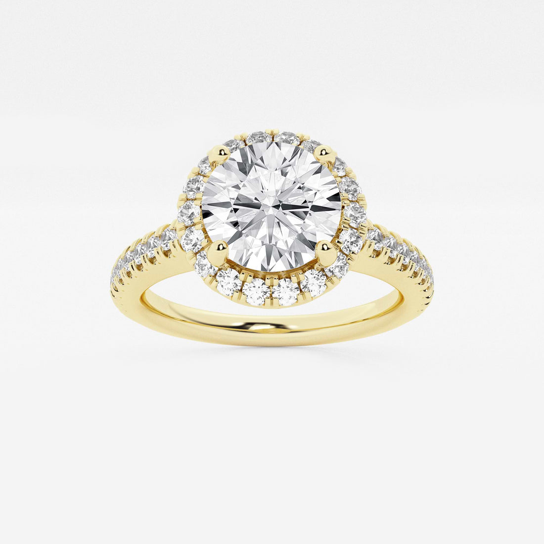 Round Cut Lab Grown Diamond Halo Engagement Ring   Pavé Diamond Band