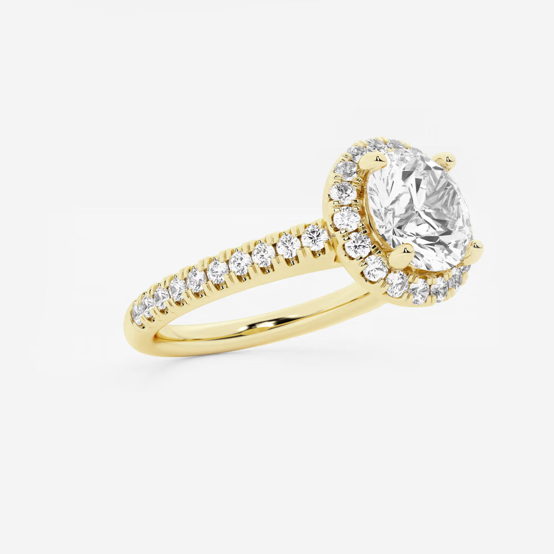 Round Cut Lab Grown Diamond Halo Engagement Ring   Pavé Diamond Band