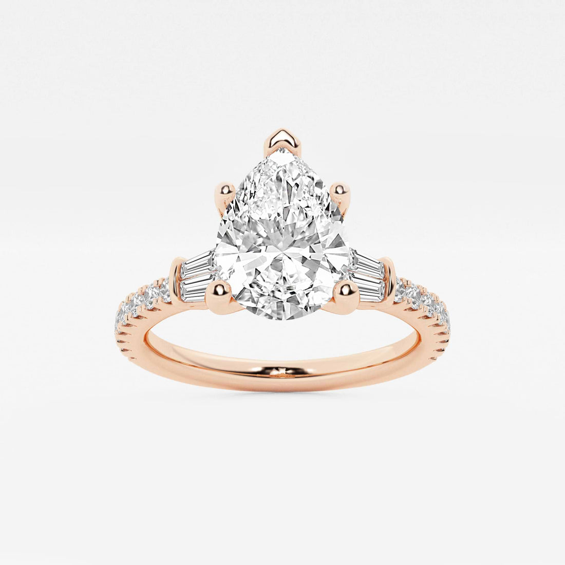 Pear-Cut Diamond Ring with Tapered Baguette and Pavé Accents