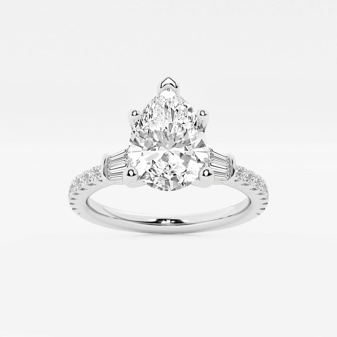 Pear-Cut Diamond Ring with Tapered Baguette and Pavé Accents