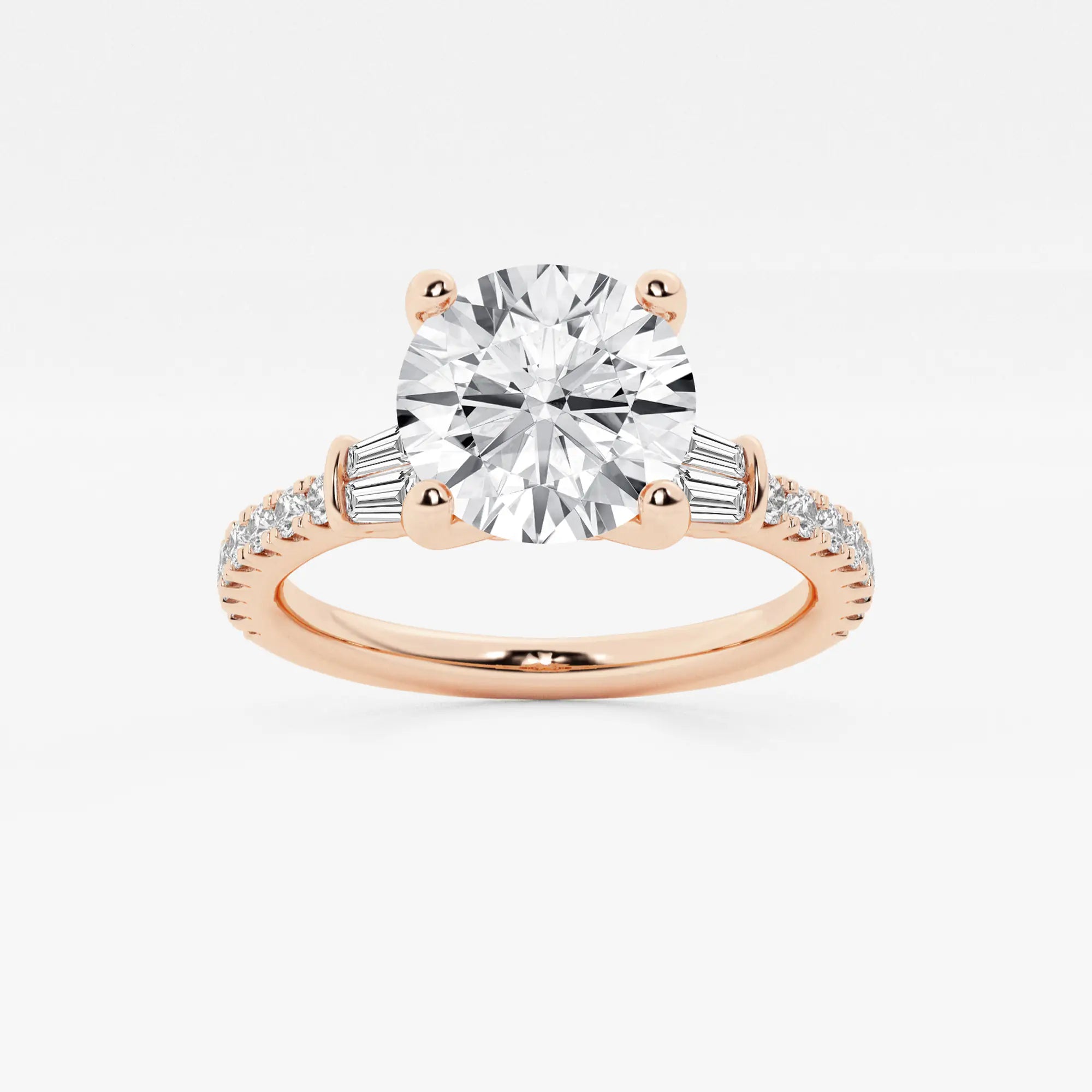 Round Cut Lab Grown Diamond Three Stone Engagement Ring