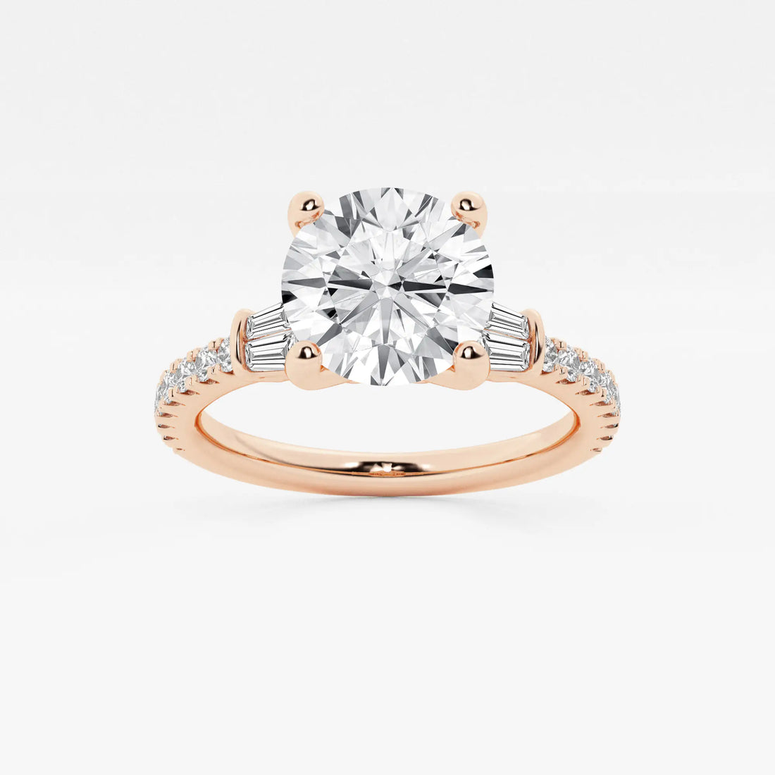 Round Cut Lab Grown Diamond Three Stone Engagement Ring