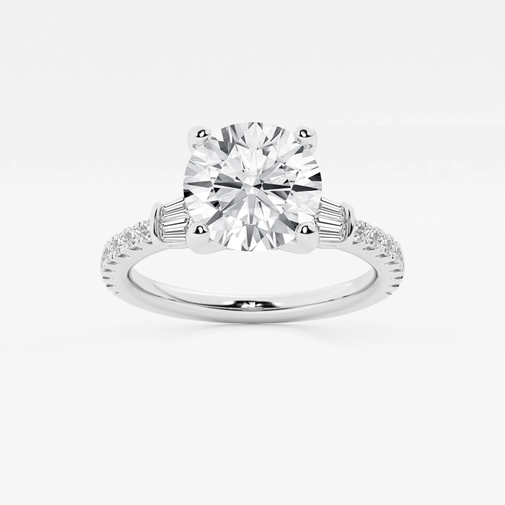 Round Cut Lab Grown Diamond Three Stone Engagement Ring
