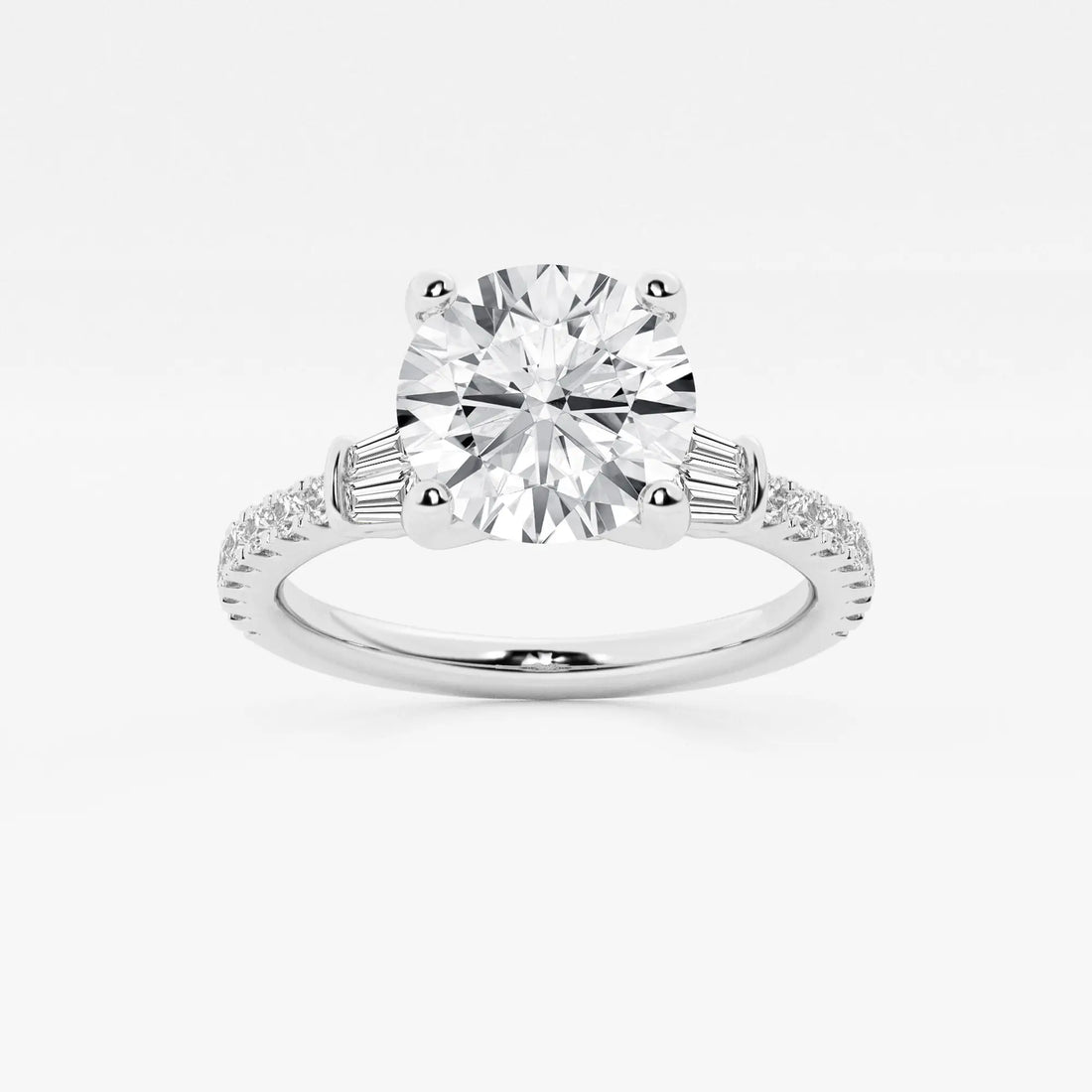 Round Cut Lab Grown Diamond Three Stone Engagement Ring
