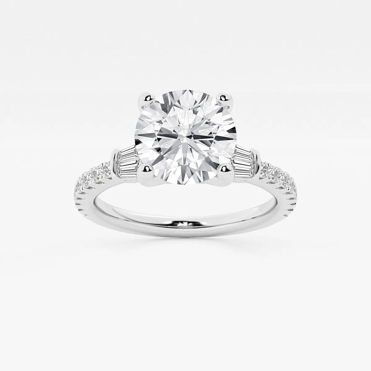 Round Cut Lab Grown Diamond Three Stone Engagement Ring