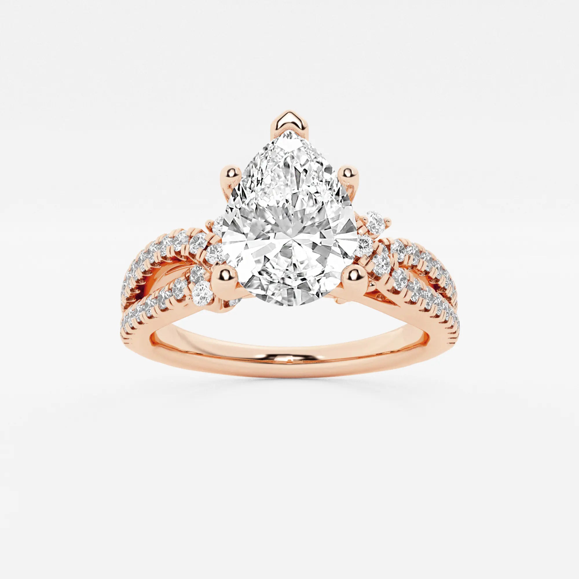 Pear Cut Lab Grown Diamond Engagement Ring, Twisted Pave Diamond Band