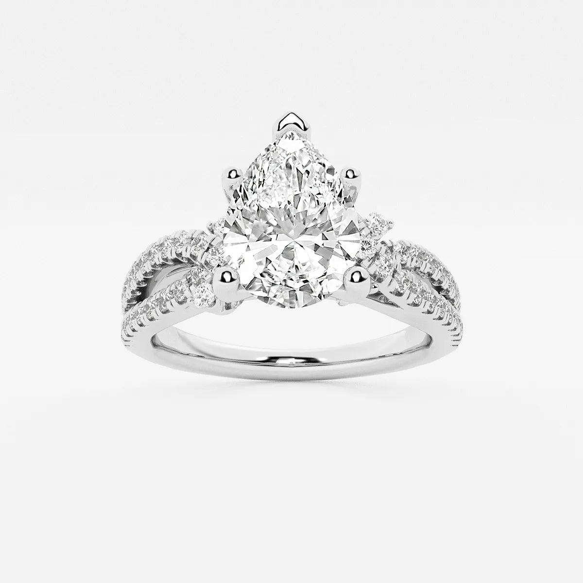 Pear Cut Lab Grown Diamond Engagement Ring, Twisted Pave Diamond Band