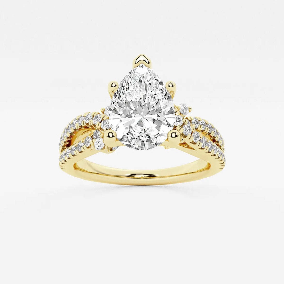 Pear Cut Lab Grown Diamond Engagement Ring, Twisted Pave Diamond Band