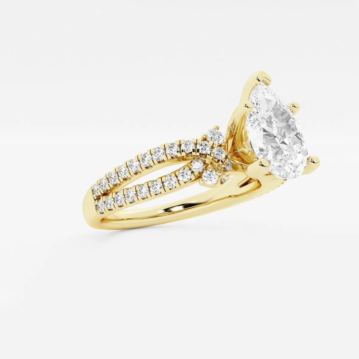 Pear Cut Lab Grown Diamond Engagement Ring, Twisted Pave Diamond Band