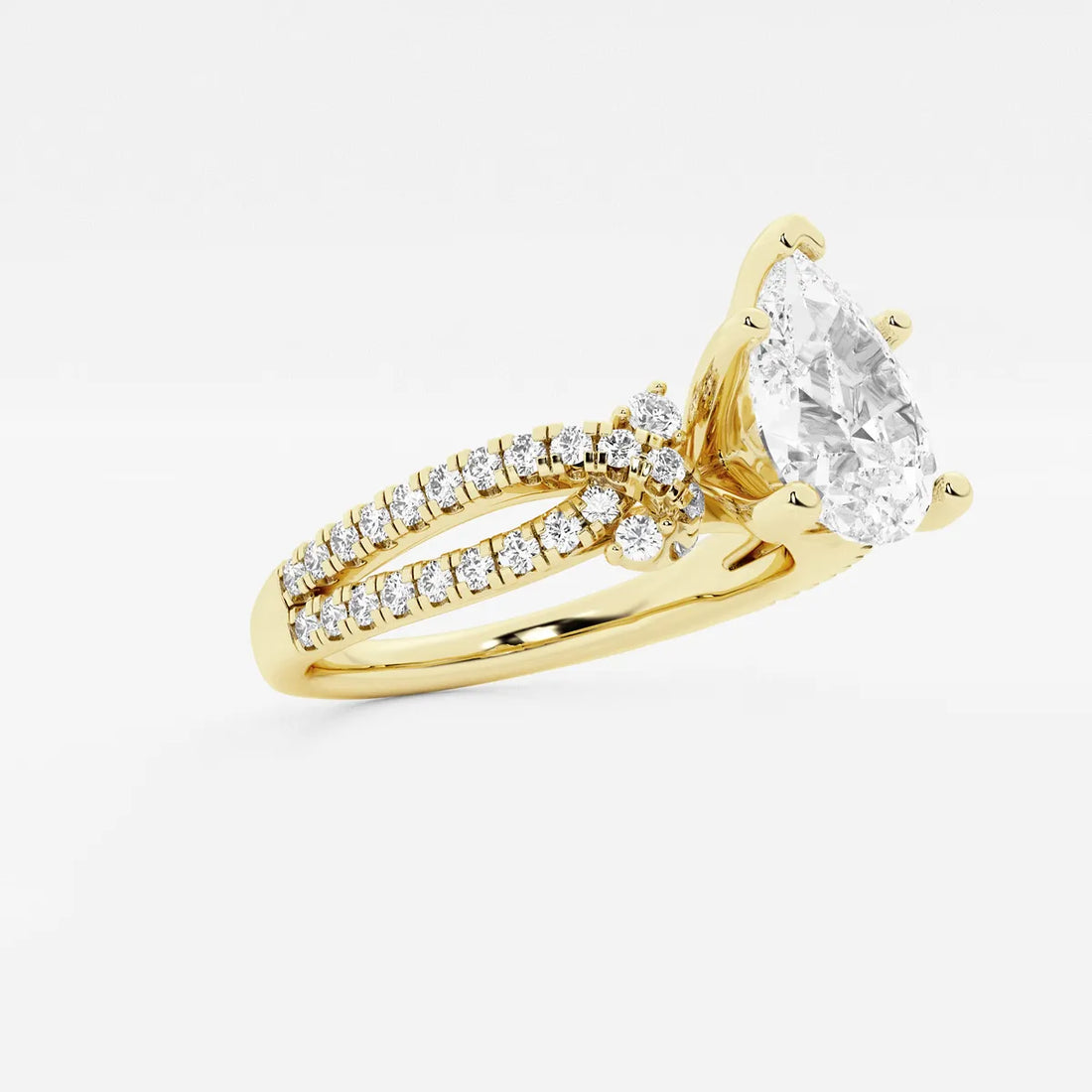 Pear Cut Lab Grown Diamond Engagement Ring, Twisted Pave Diamond Band