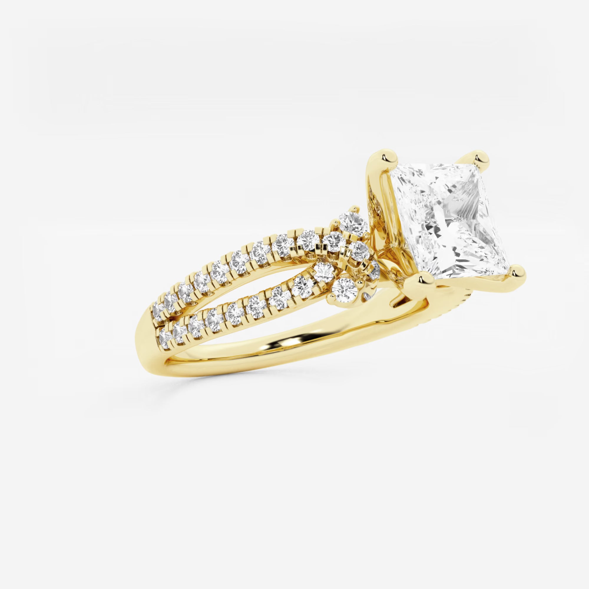 Princess Cut Lab Diamond Engagement Ring  Round Brilliant Side Stones & Twisted Pavé Band