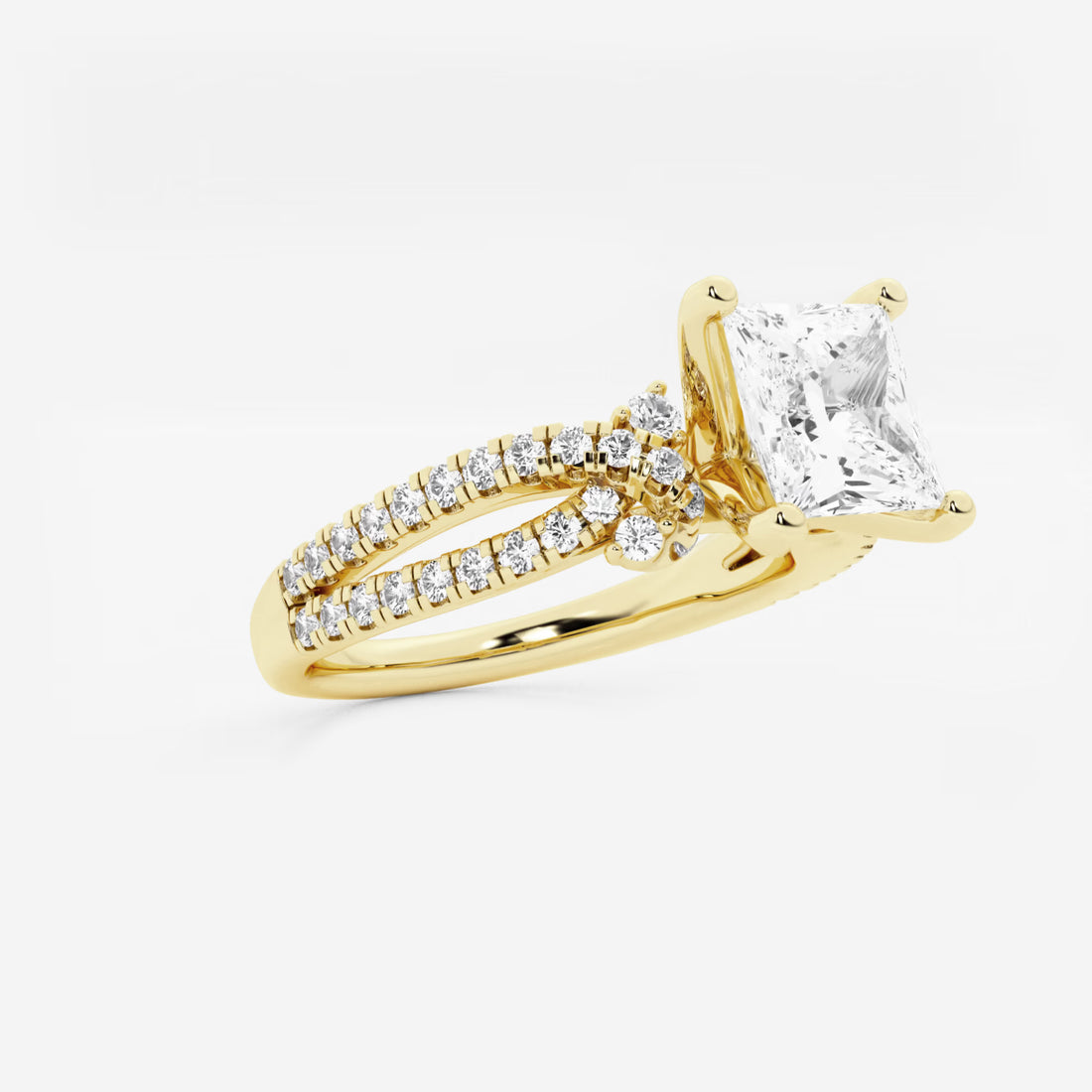 Princess Cut Lab Diamond Engagement Ring  Round Brilliant Side Stones & Twisted Pavé Band