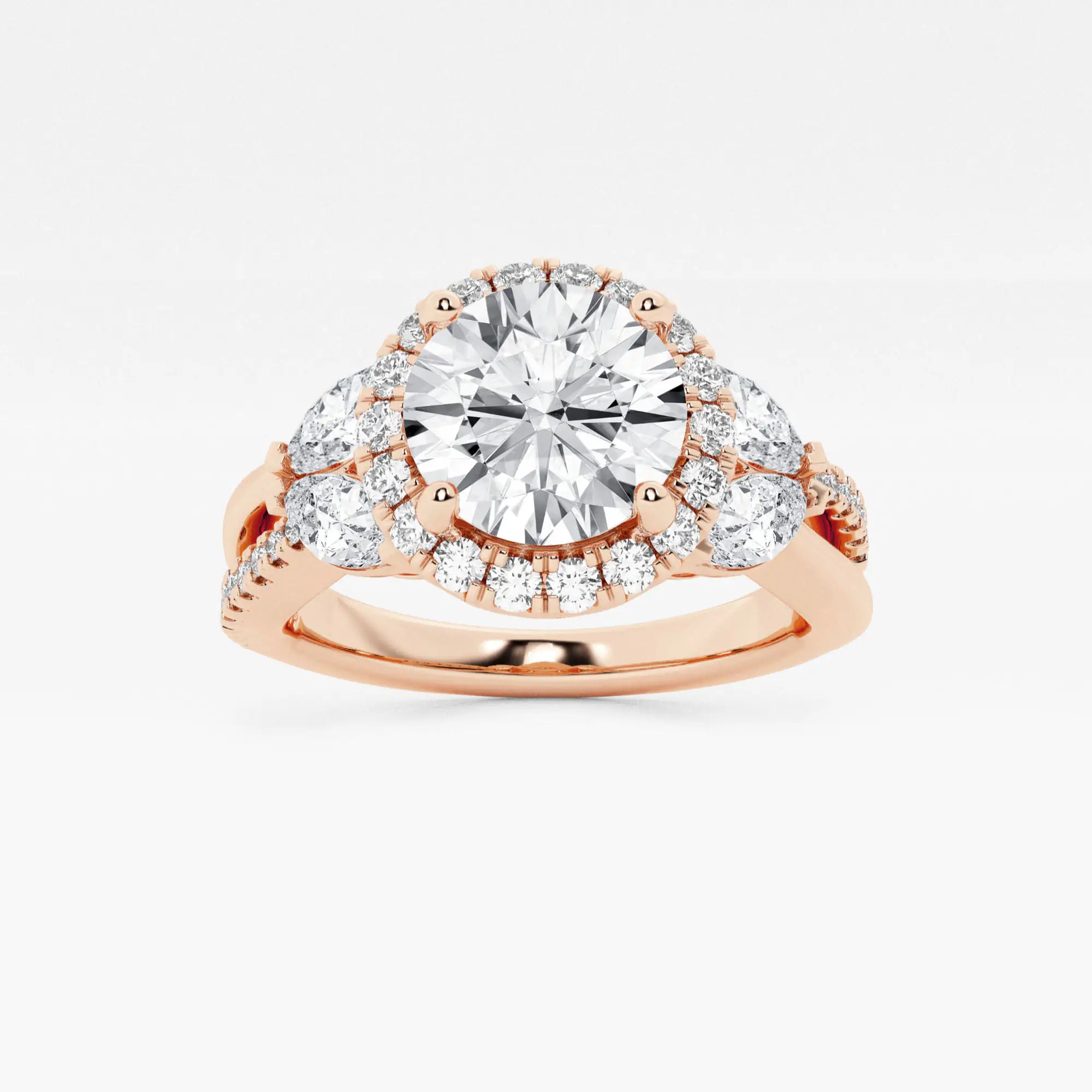 Round Cut Lab Grown Diamond Halo Engagement Ring