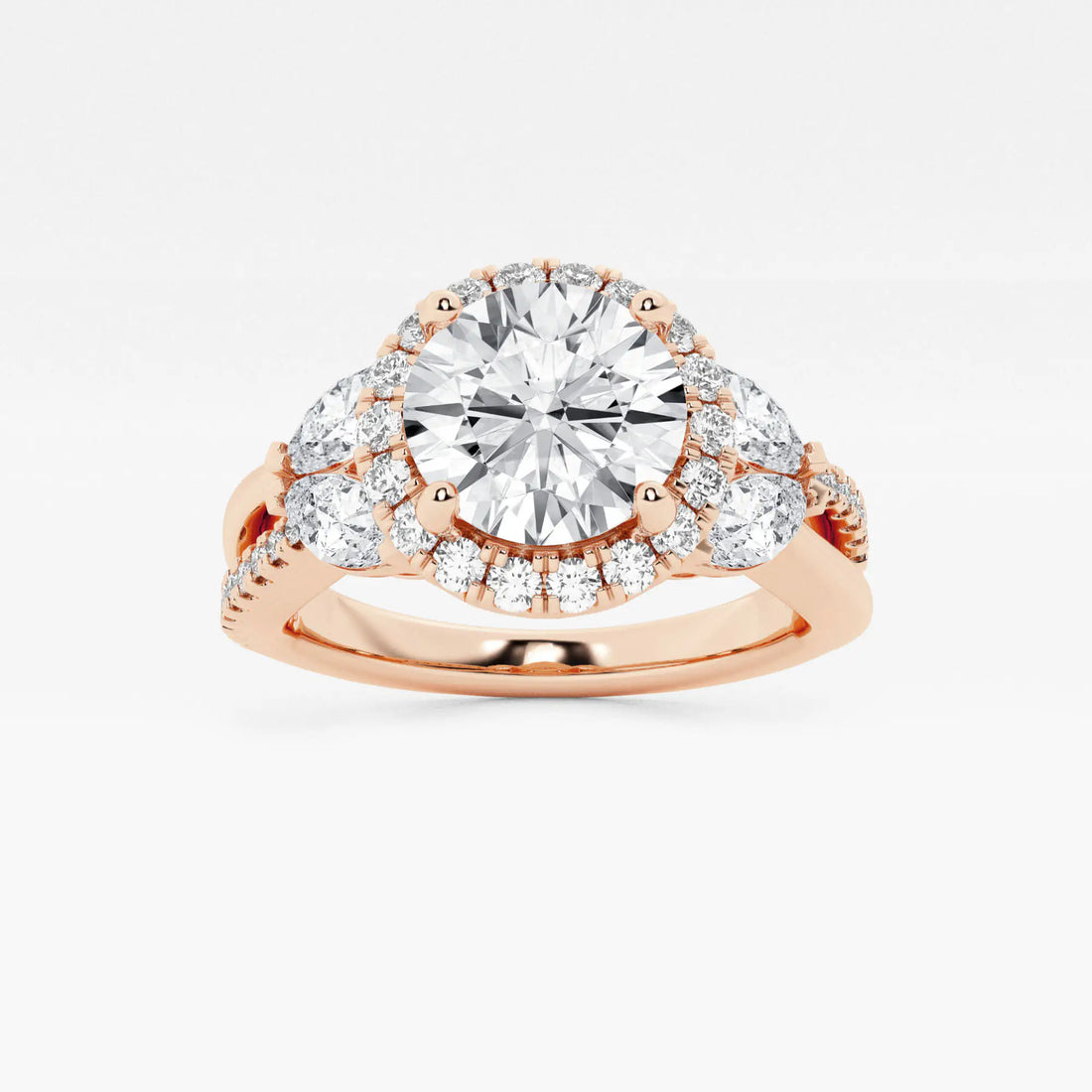 Round Cut Lab Grown Diamond Halo Engagement Ring
