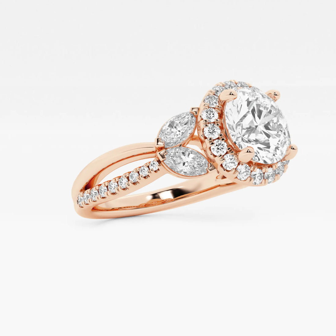 Round Cut Lab Grown Diamond Halo Engagement Ring