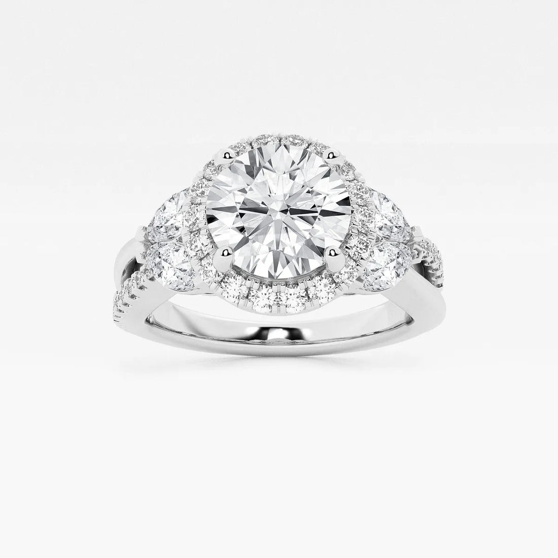 Round Cut Lab Grown Diamond Halo Engagement Ring