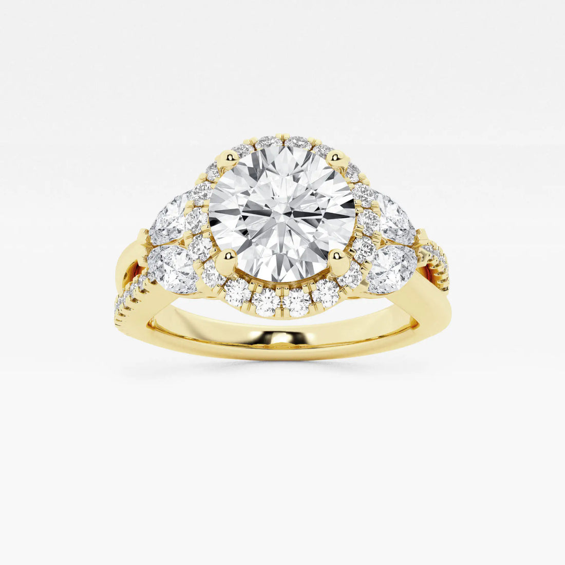 Round Cut Lab Grown Diamond Halo Engagement Ring