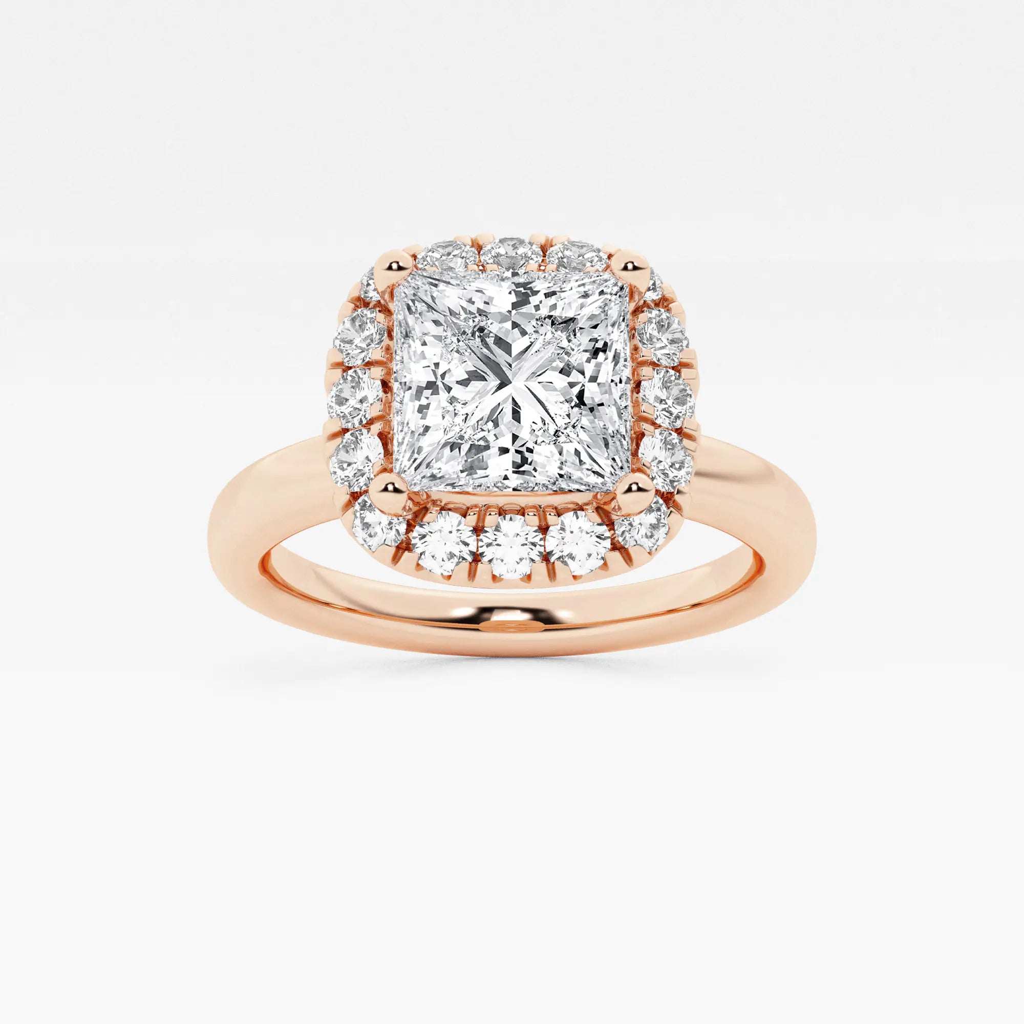 Princess Cut Lab Diamond Halo Engagement Ring | Cushion Shaped Halo & Plain Band