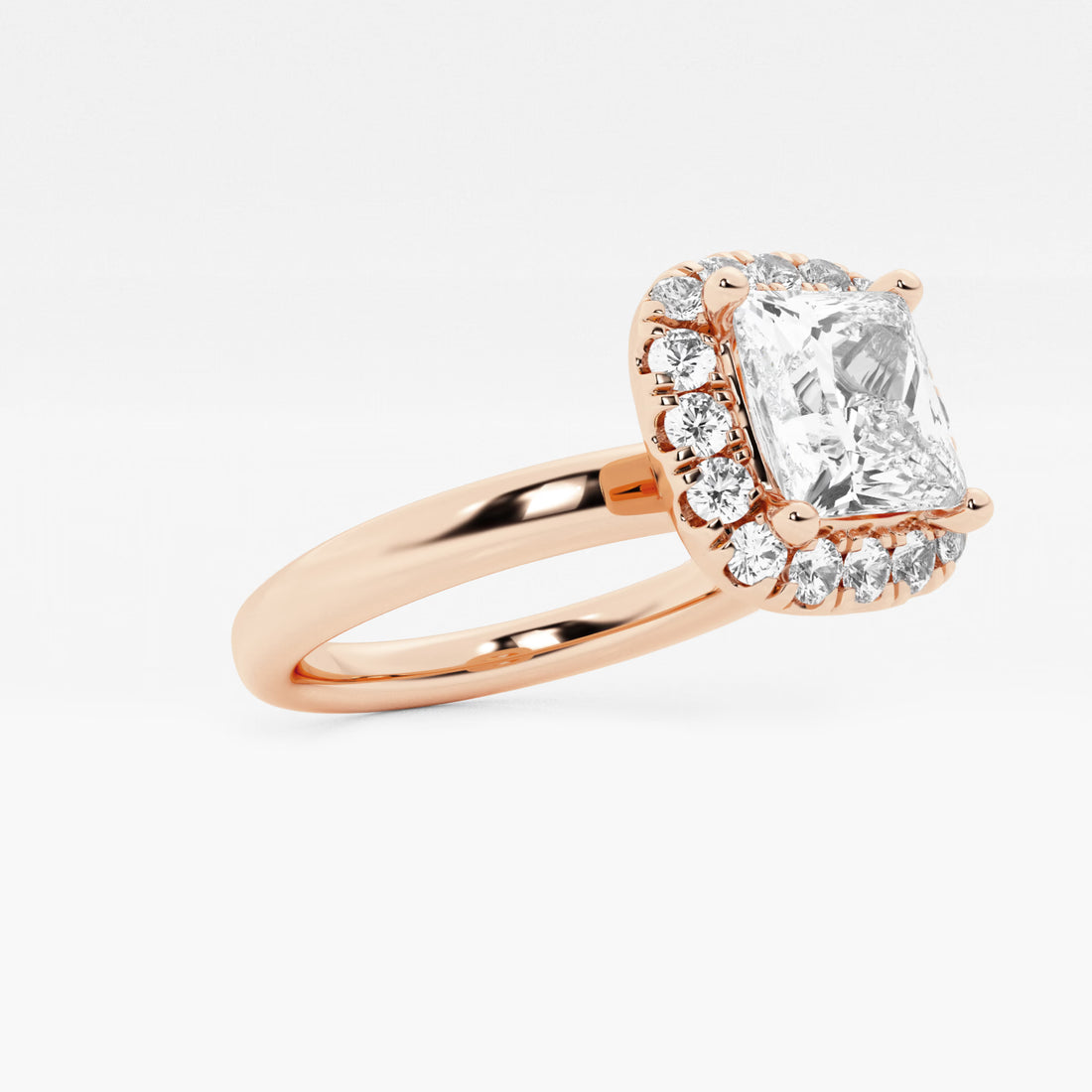 Princess Cut Lab Diamond Halo Engagement Ring | Cushion Shaped Halo & Plain Band