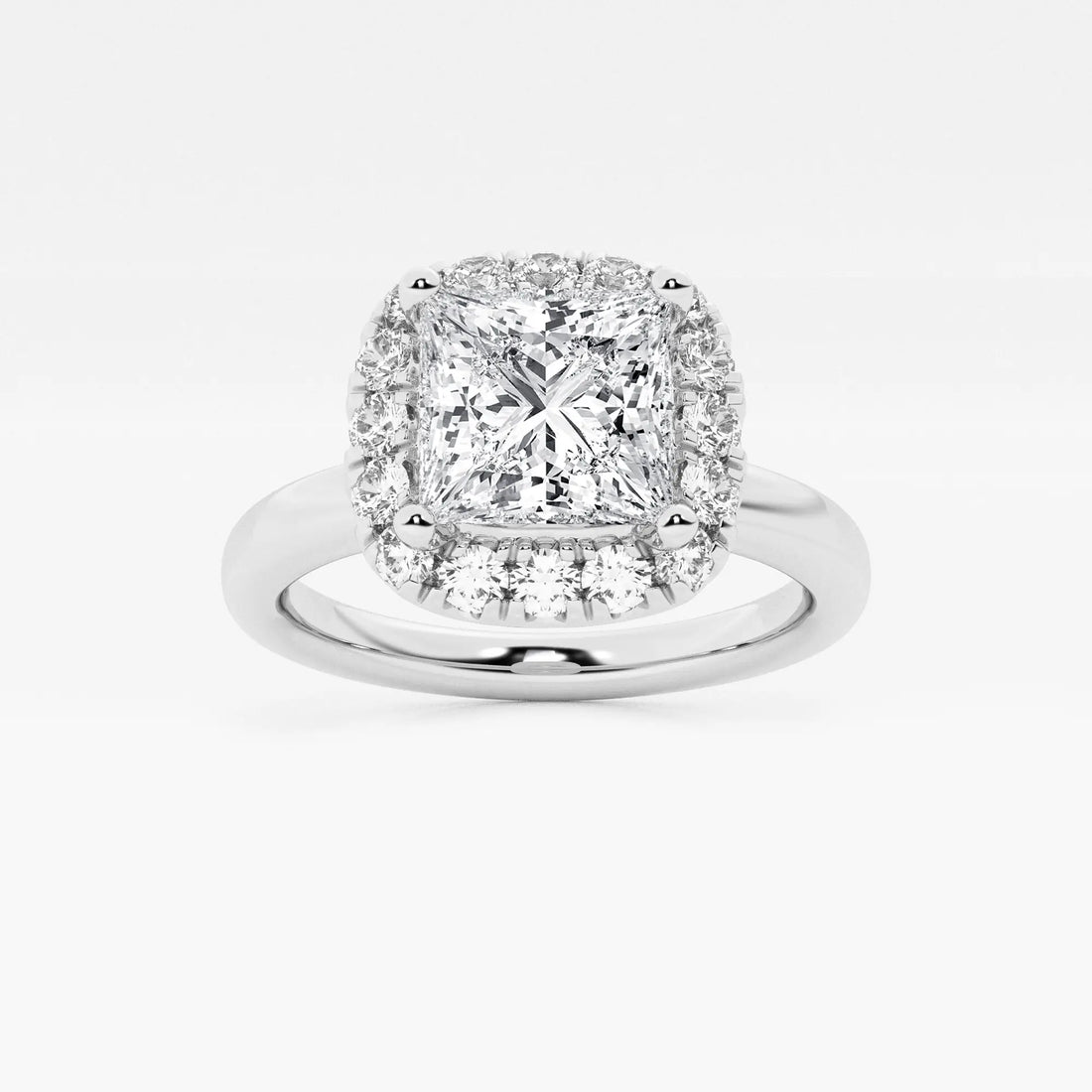 Princess Cut Lab Diamond Halo Engagement Ring | Cushion Shaped Halo & Plain Band
