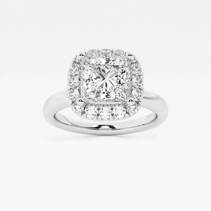 Princess Cut Lab Diamond Halo Engagement Ring | Cushion Shaped Halo & Plain Band