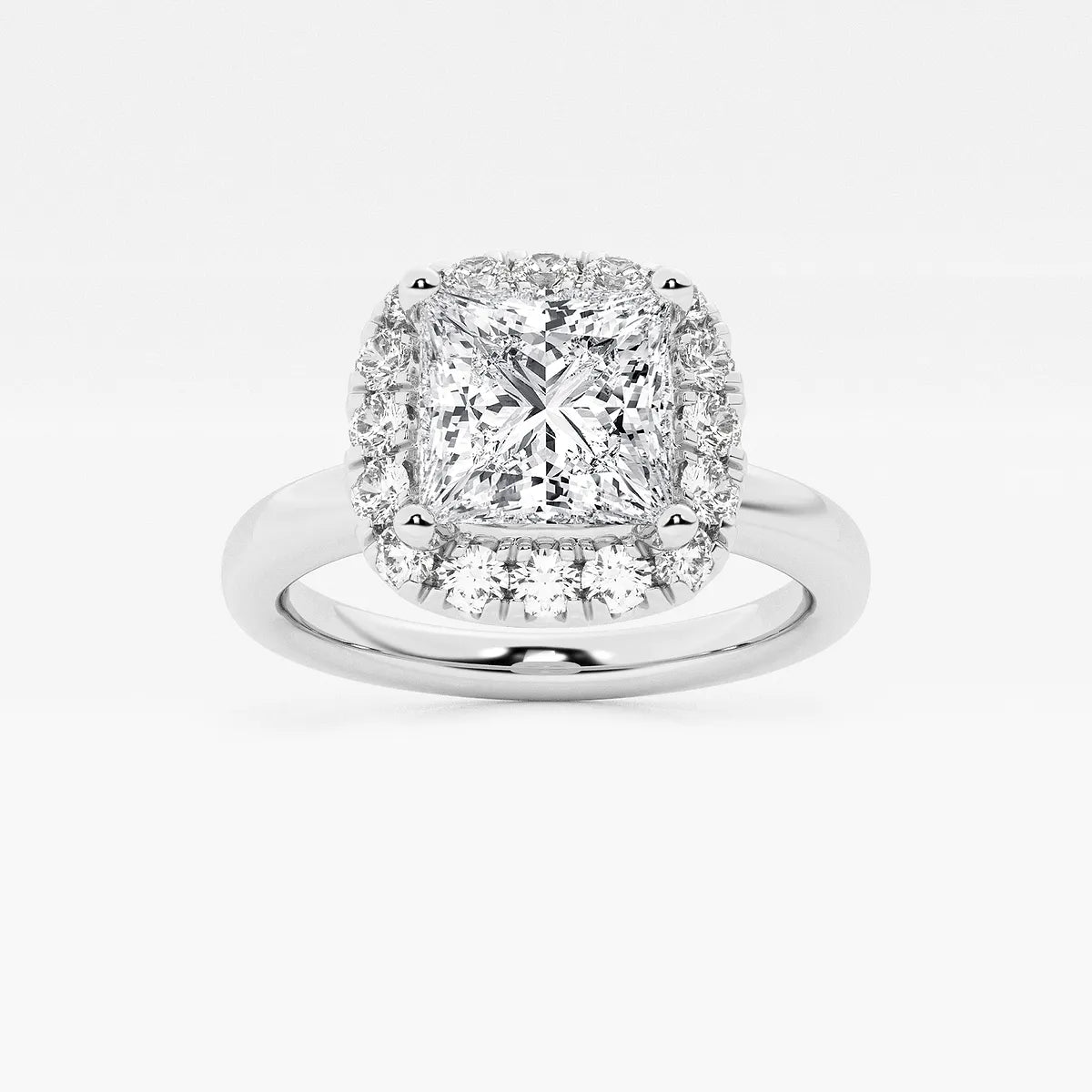 Princess Cut Lab Diamond Halo Engagement Ring | Cushion Shaped Halo & Plain Band