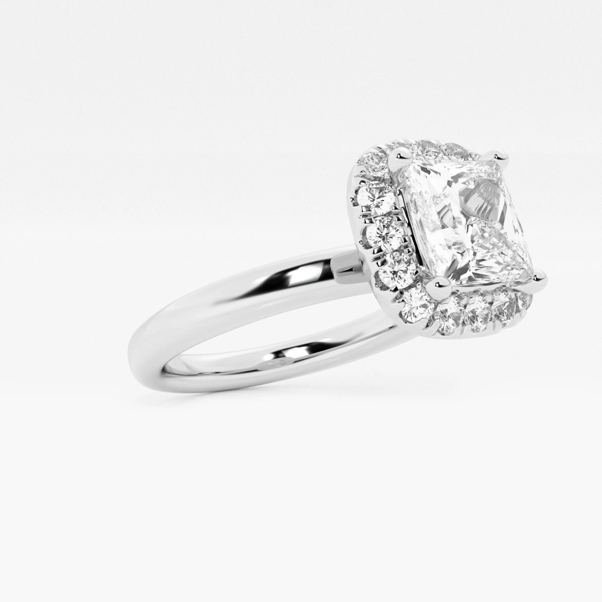 Princess Cut Lab Diamond Halo Engagement Ring | Cushion Shaped Halo & Plain Band