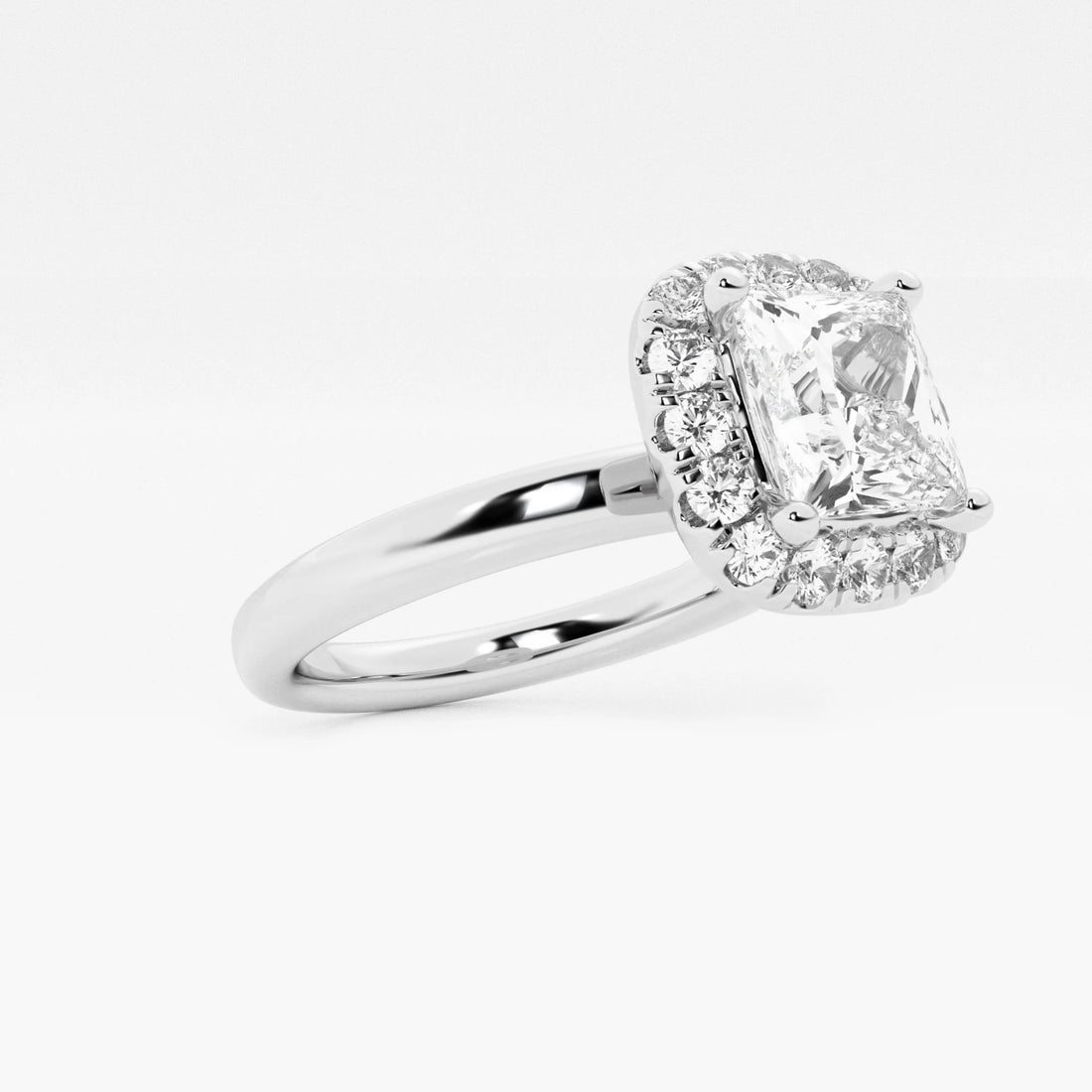 Princess Cut Lab Diamond Halo Engagement Ring | Cushion Shaped Halo & Plain Band
