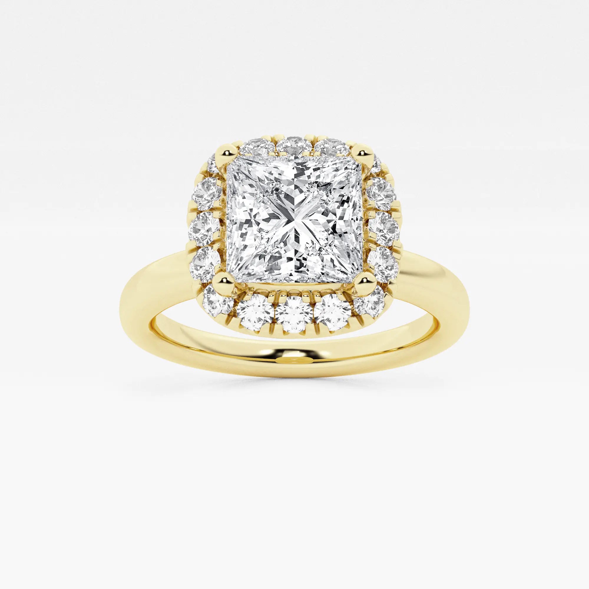 Princess Cut Lab Diamond Halo Engagement Ring | Cushion Shaped Halo & Plain Band