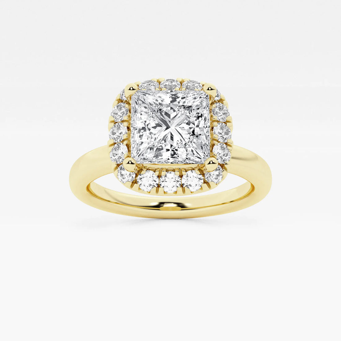 Princess Cut Lab Diamond Halo Engagement Ring | Cushion Shaped Halo & Plain Band