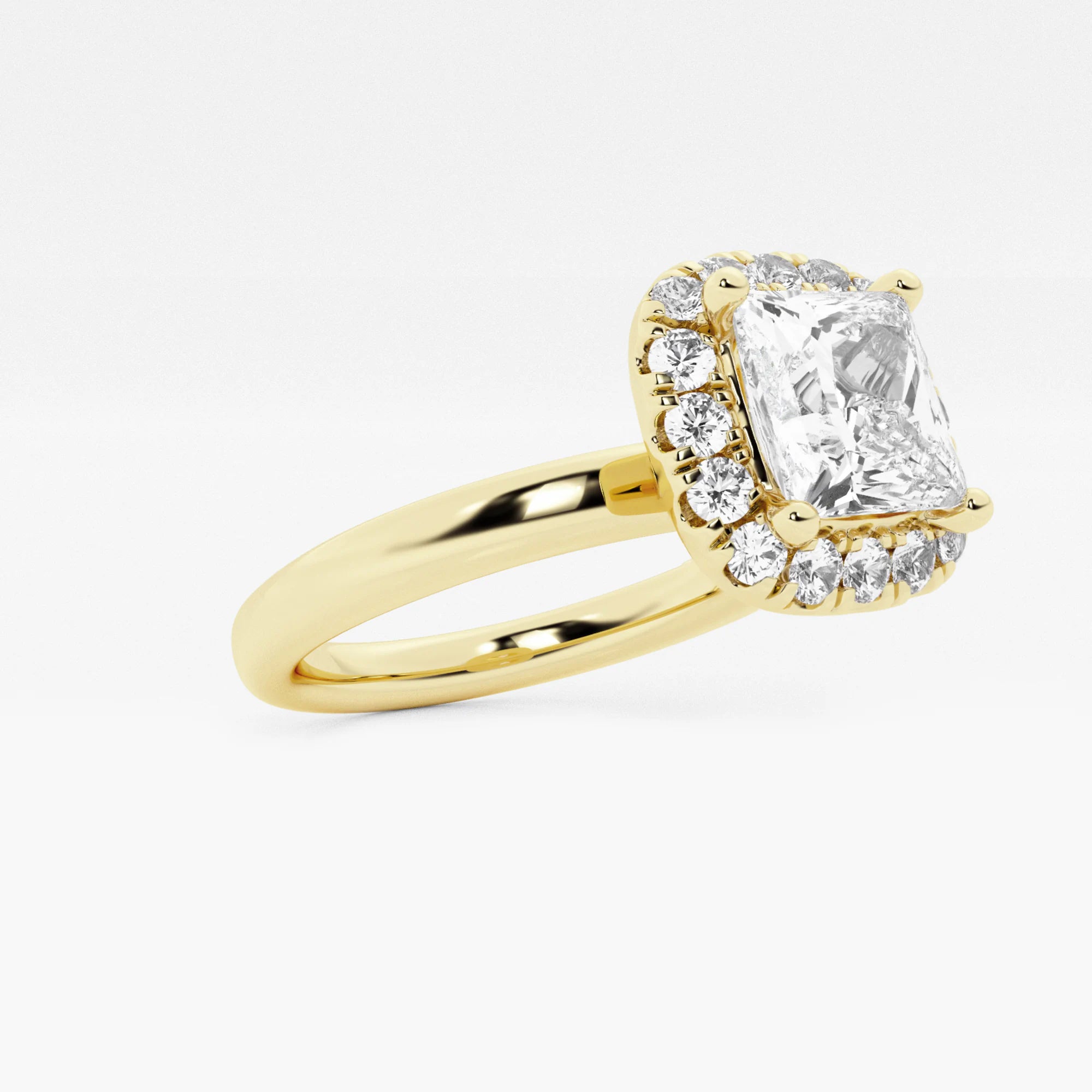 Princess Cut Lab Diamond Halo Engagement Ring | Cushion Shaped Halo & Plain Band