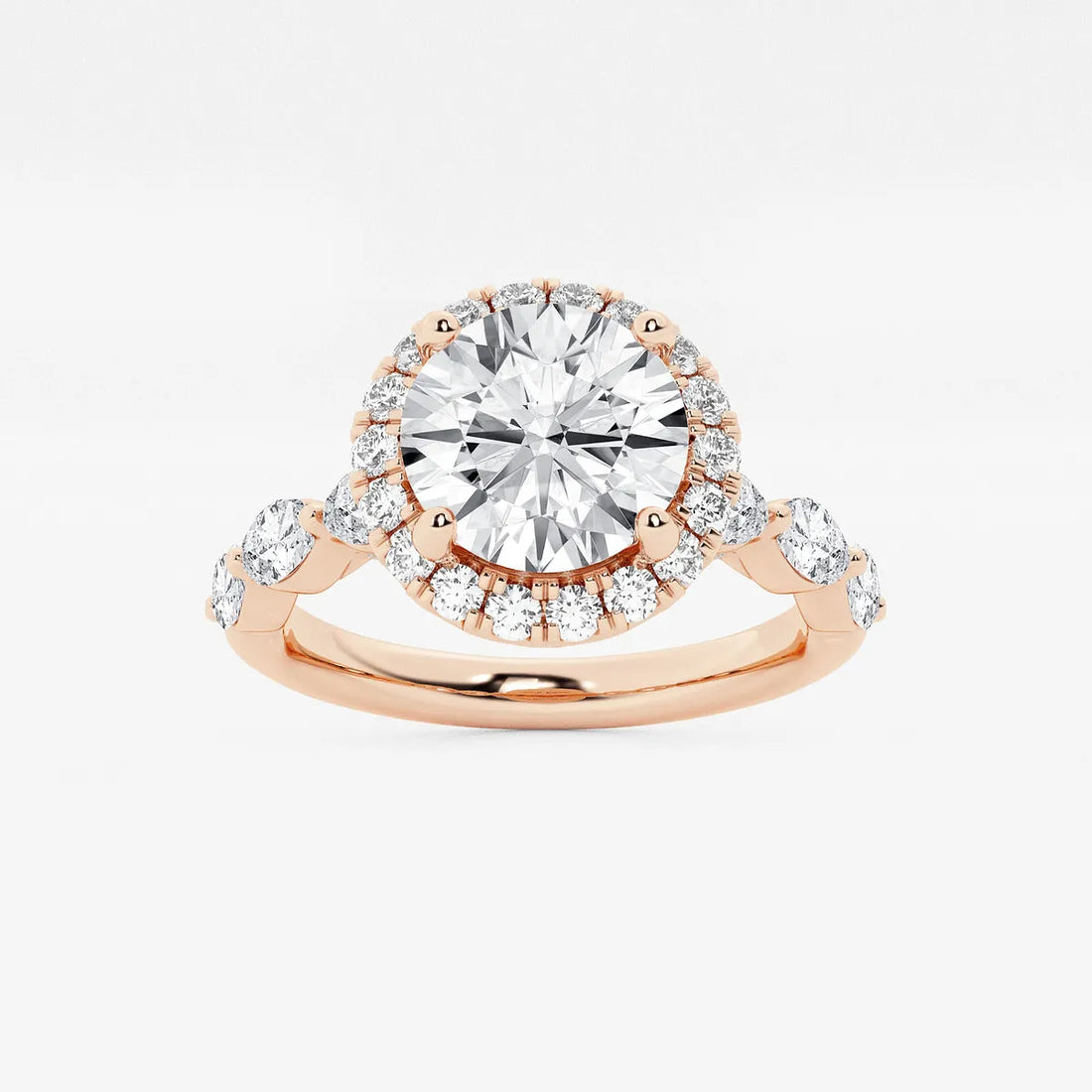 Round Cut Lab Grown Diamond Engagement Ring, Single Halo Round Brilliant Diamond Ring