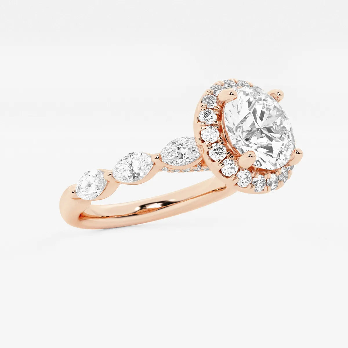 Round Cut Lab Grown Diamond Engagement Ring, Single Halo Round Brilliant Diamond Ring