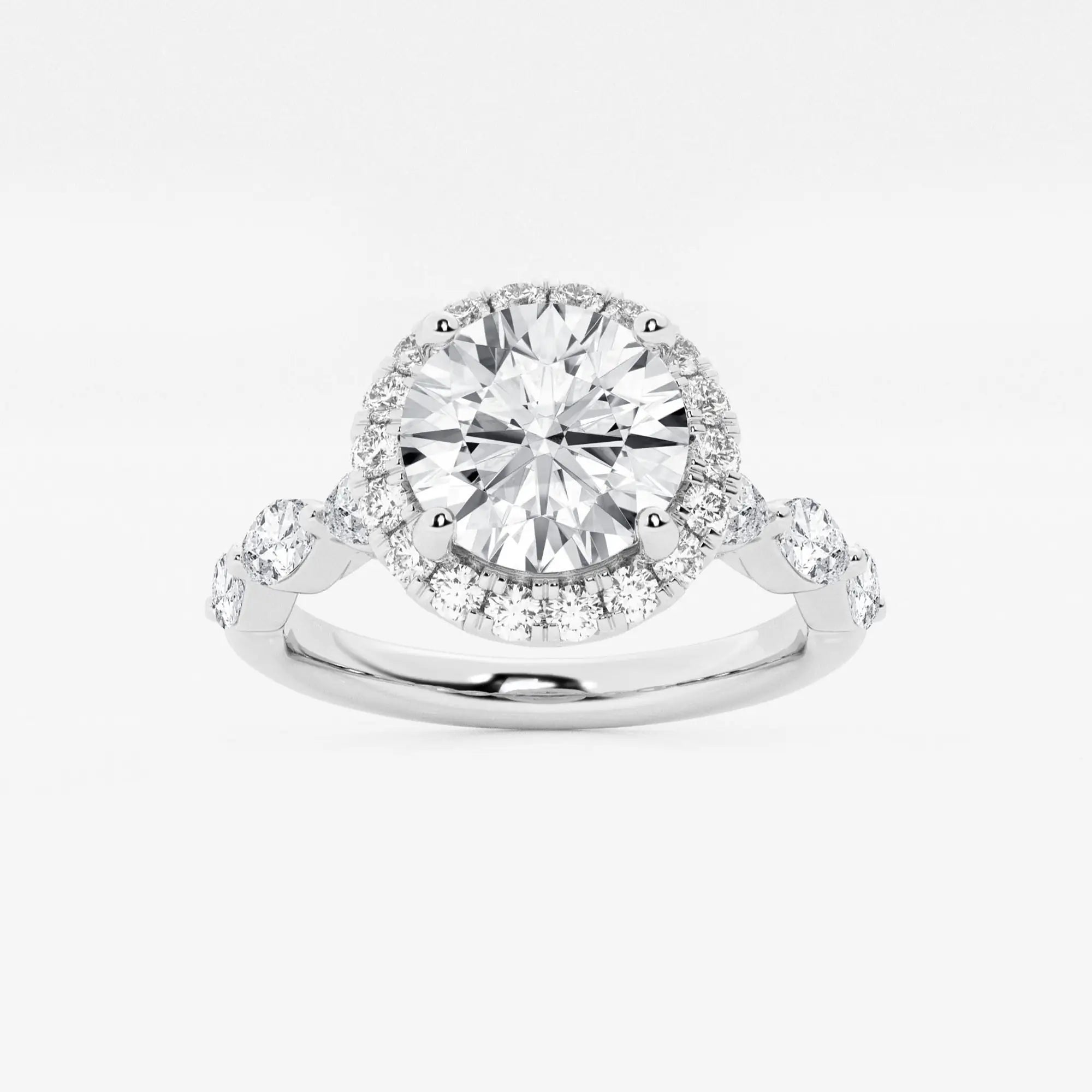 Round Cut Lab Grown Diamond Engagement Ring, Single Halo Round Brilliant Diamond Ring