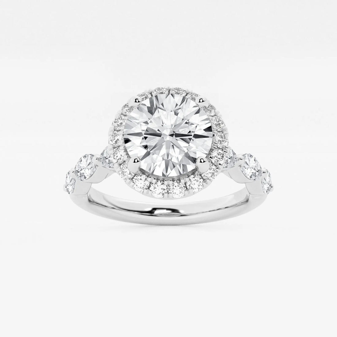 Round Cut Lab Grown Diamond Engagement Ring, Single Halo Round Brilliant Diamond Ring