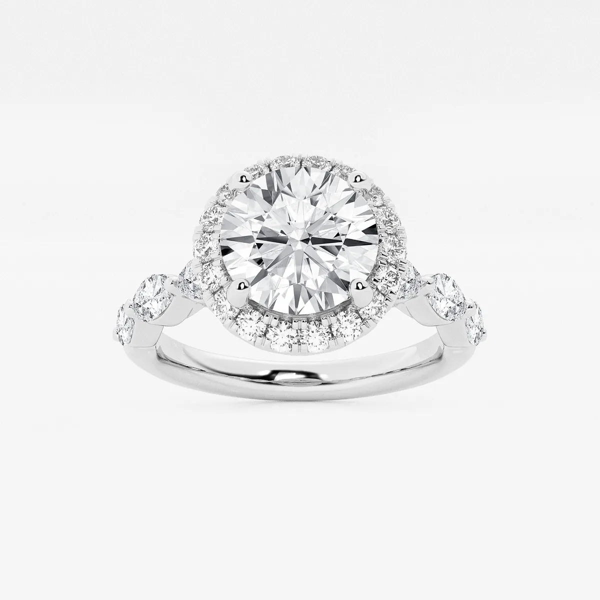 Round Cut Lab Grown Diamond Engagement Ring, Single Halo Round Brilliant Diamond Ring