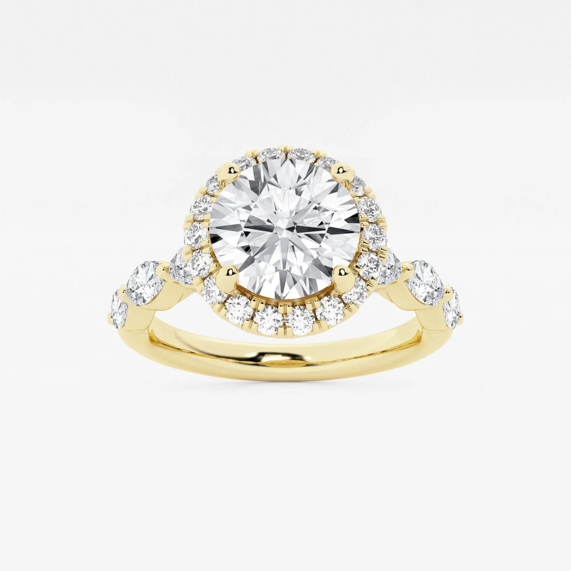 Round Cut Lab Grown Diamond Engagement Ring, Single Halo Round Brilliant Diamond Ring