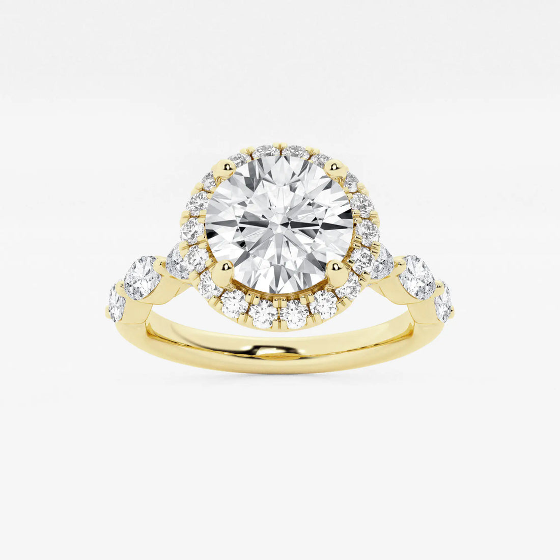 Round Cut Lab Grown Diamond Engagement Ring, Single Halo Round Brilliant Diamond Ring