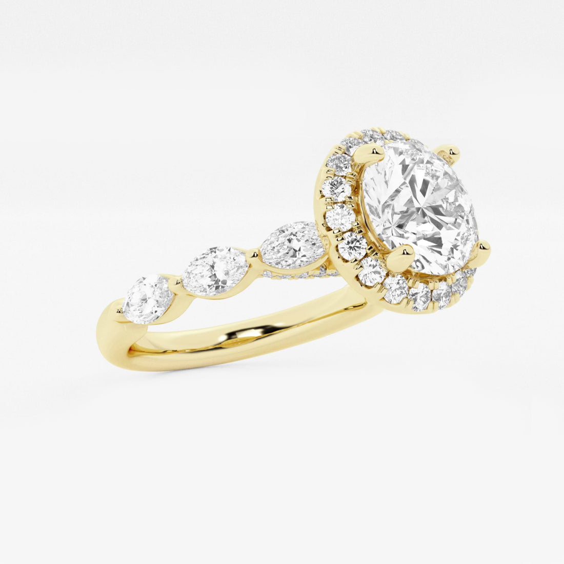 Round Cut Lab Grown Diamond Engagement Ring, Single Halo Round Brilliant Diamond Ring