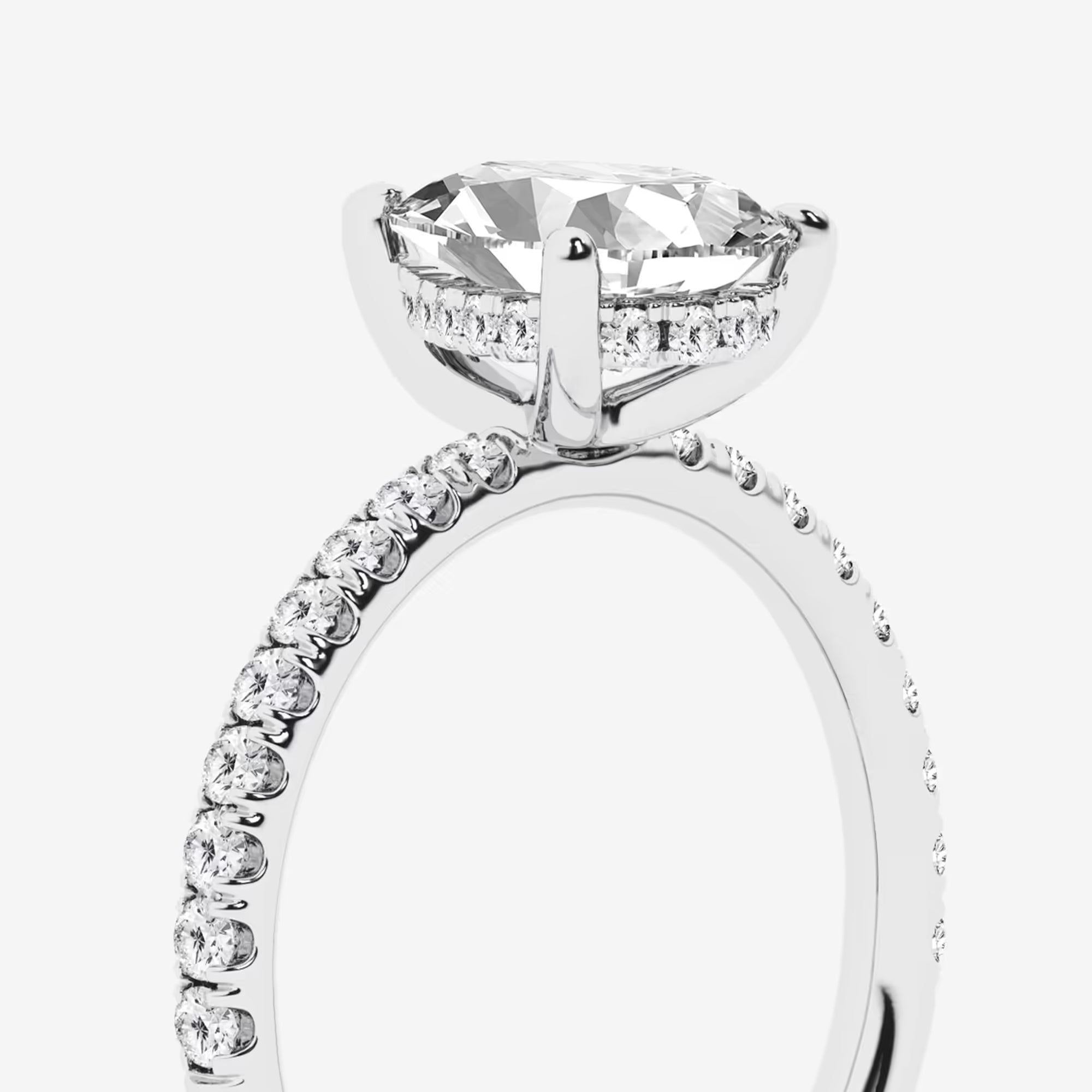 Pear Cut Lab Grown Diamond Engagement Ring  Pave Diamond Band Pear Shape Diamond Ring