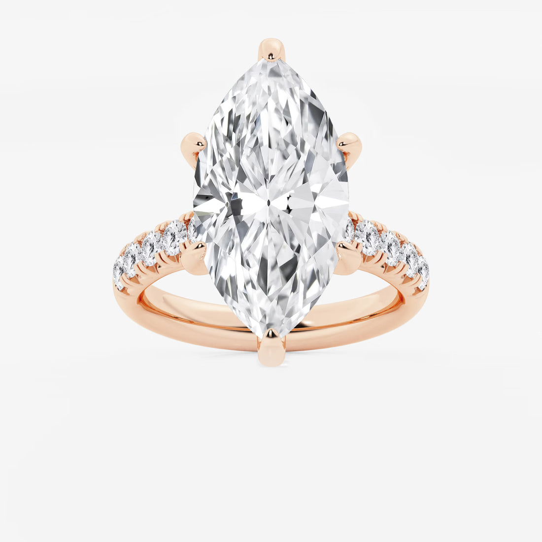 Isadora Marquise Lab-Grown Diamond Scalloped Classic Pavé Solitaire Engagement Ring with Side Accents