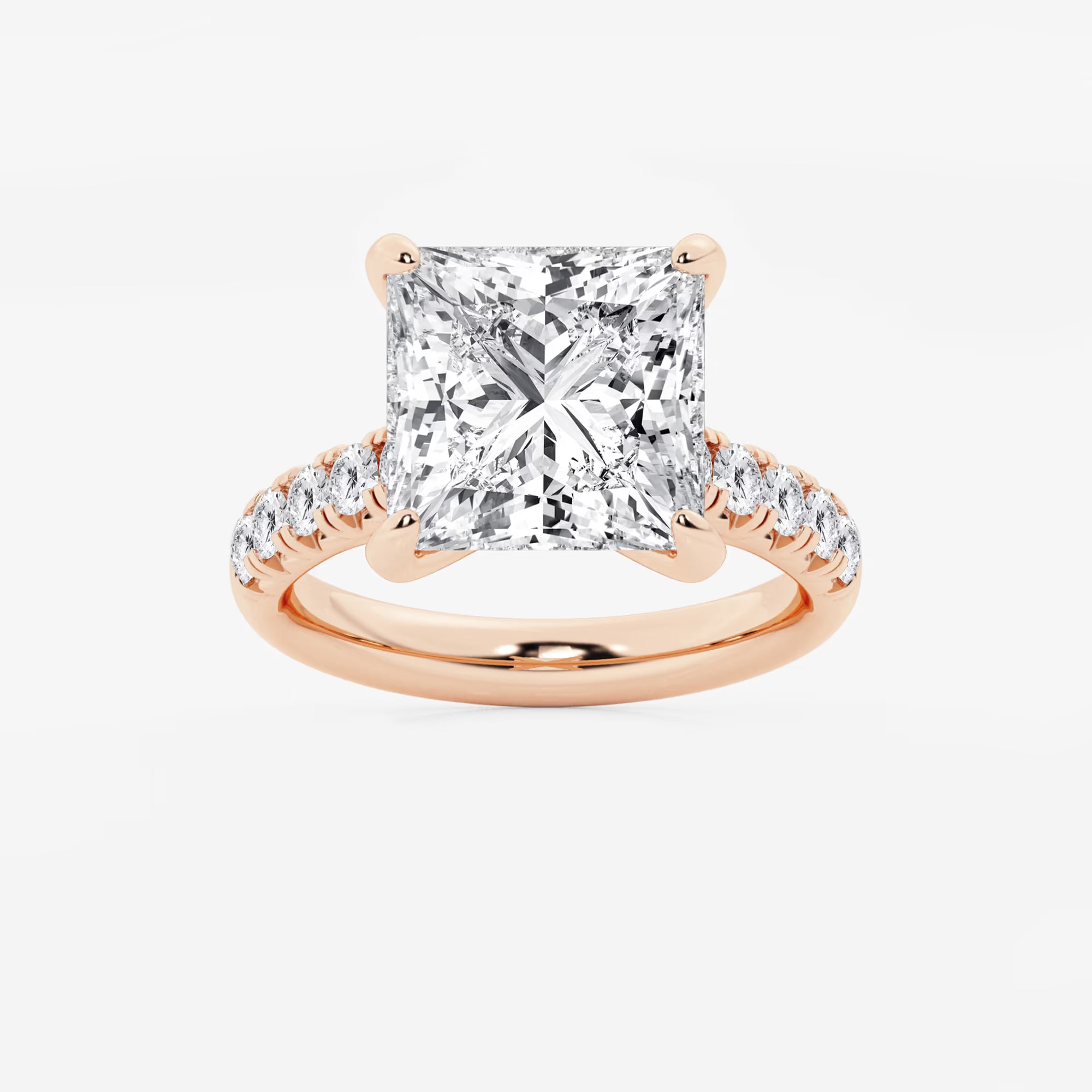 Princess Cut Engagement Ring with Scalloped Pavé Band