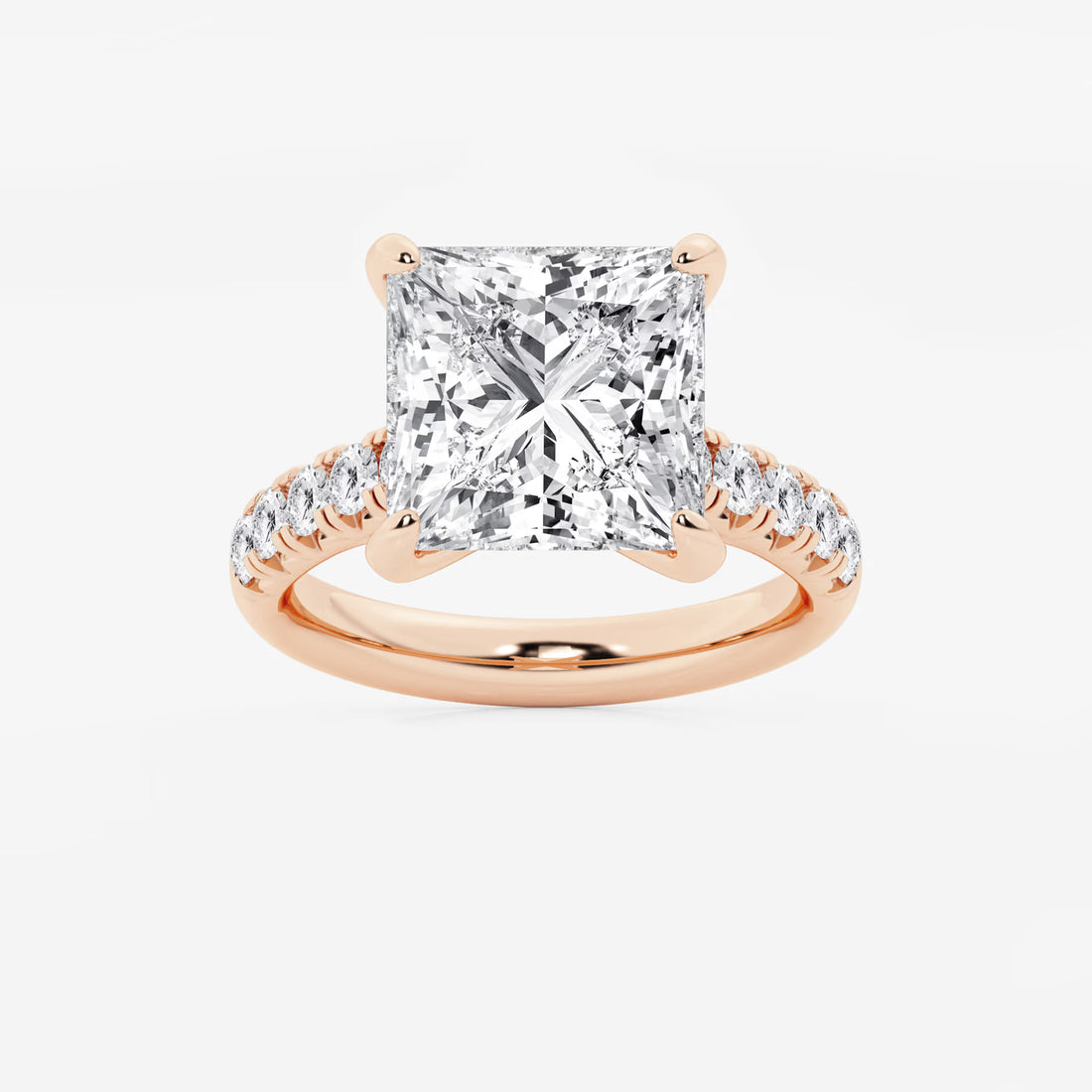 Princess Cut Engagement Ring with Scalloped Pavé Band