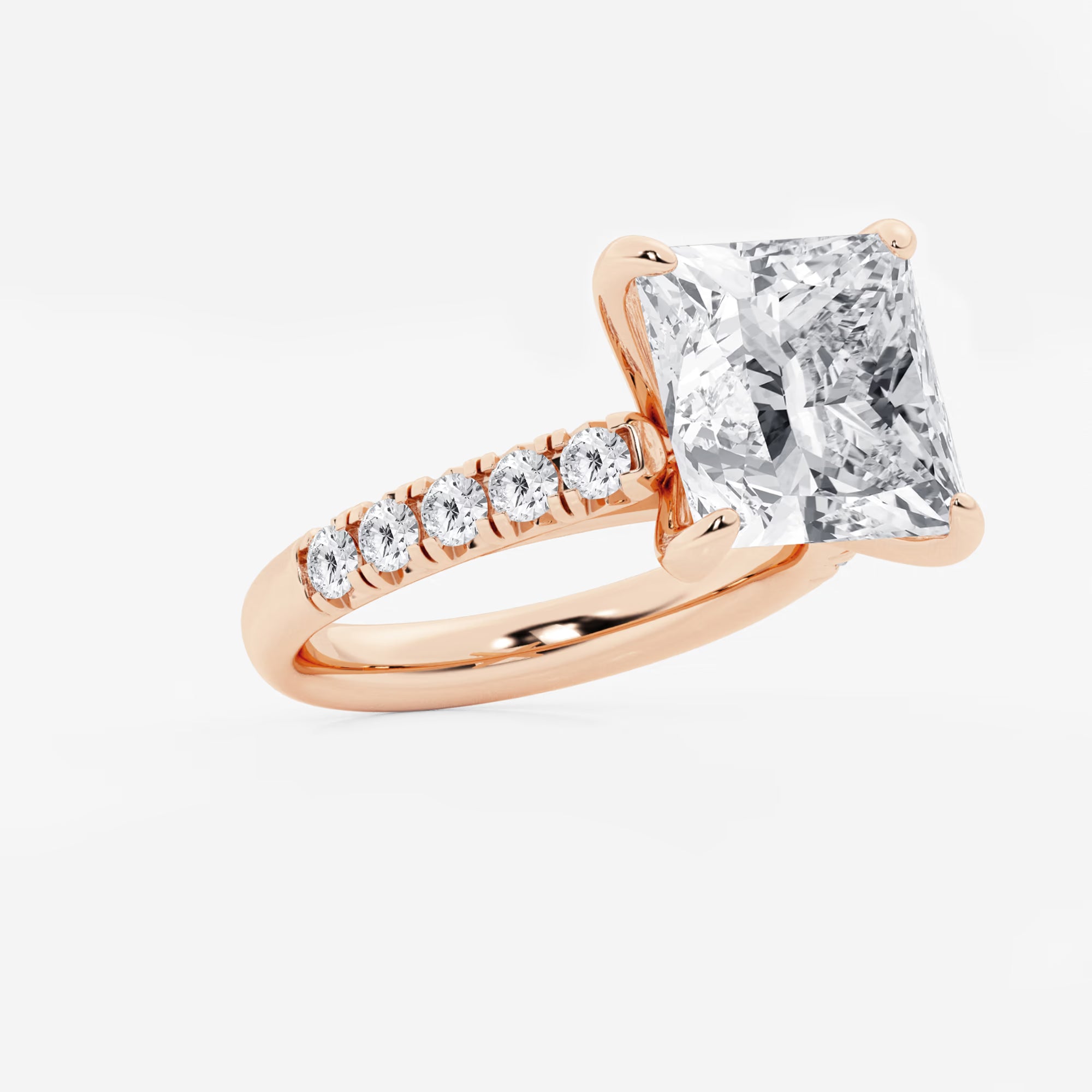Princess Cut Engagement Ring with Scalloped Pavé Band