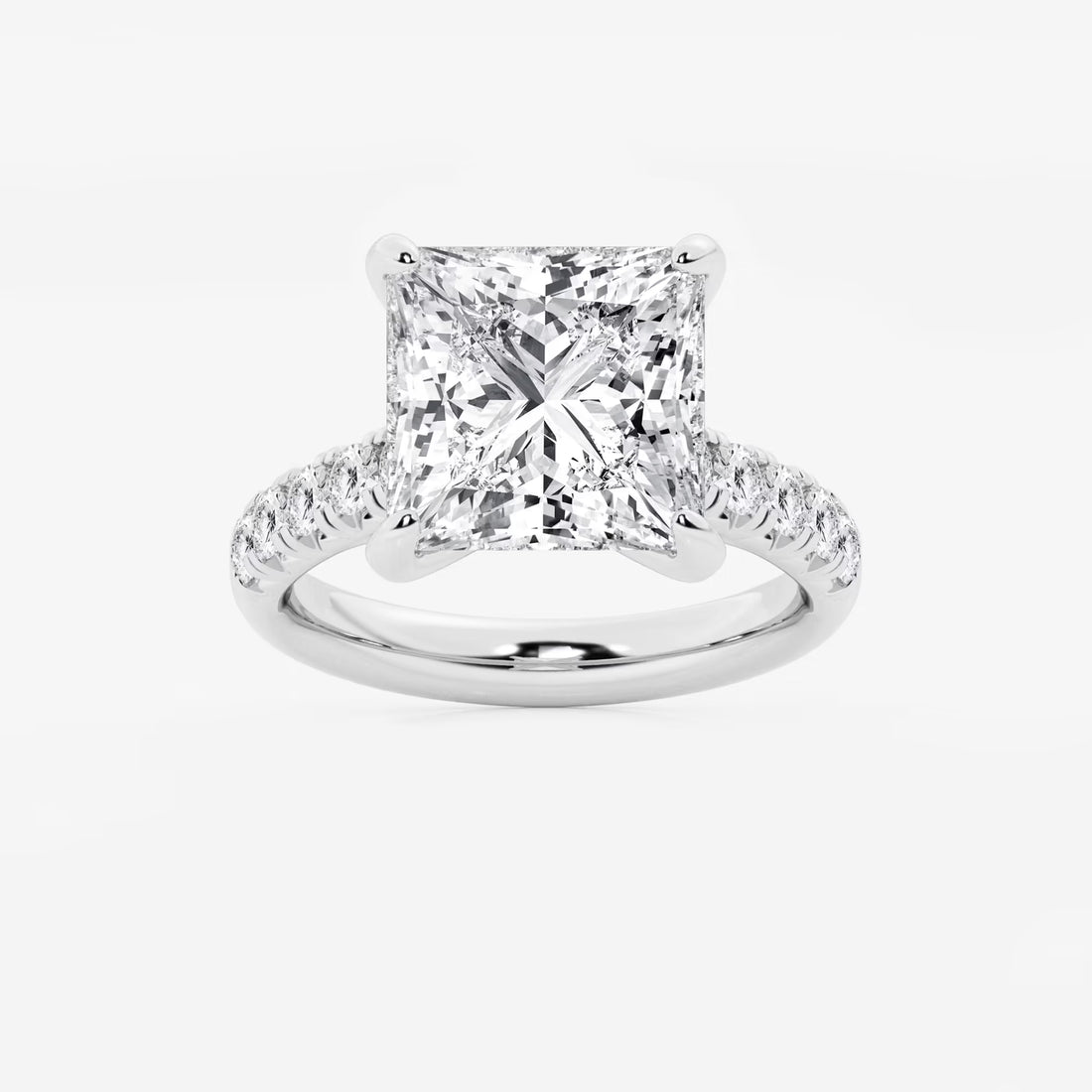 Princess Cut Engagement Ring with Scalloped Pavé Band