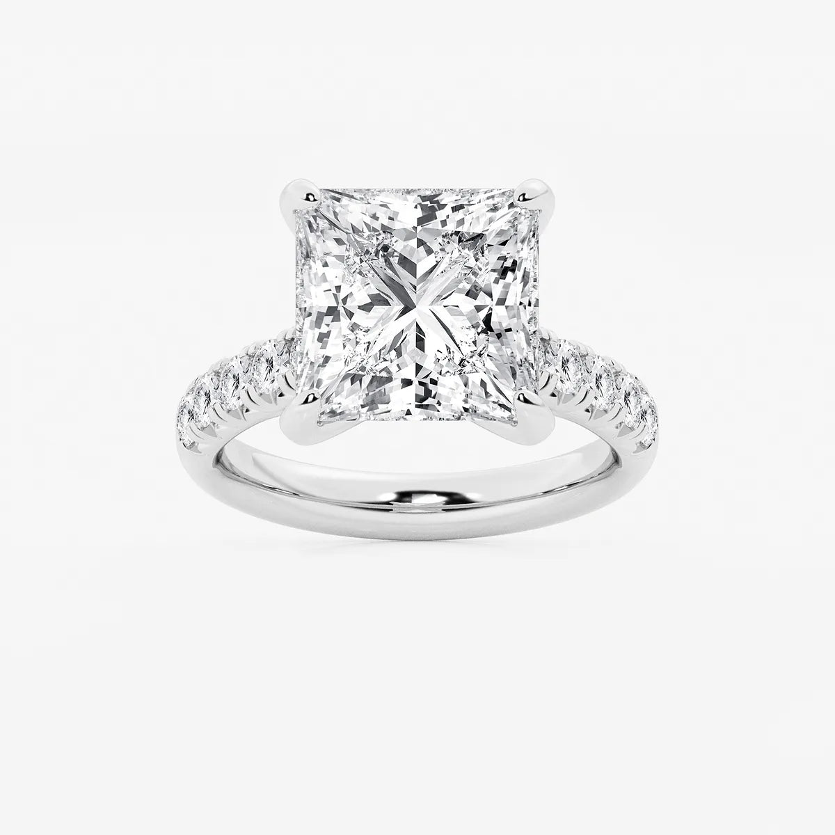 Princess Cut Engagement Ring with Scalloped Pavé Band