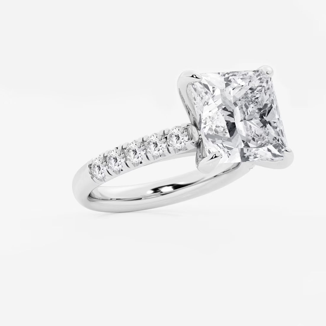 Princess Cut Engagement Ring with Scalloped Pavé Band
