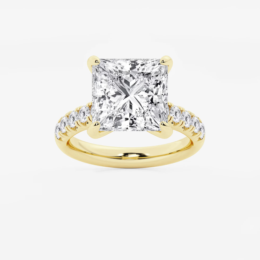 Princess Cut Engagement Ring with Scalloped Pavé Band