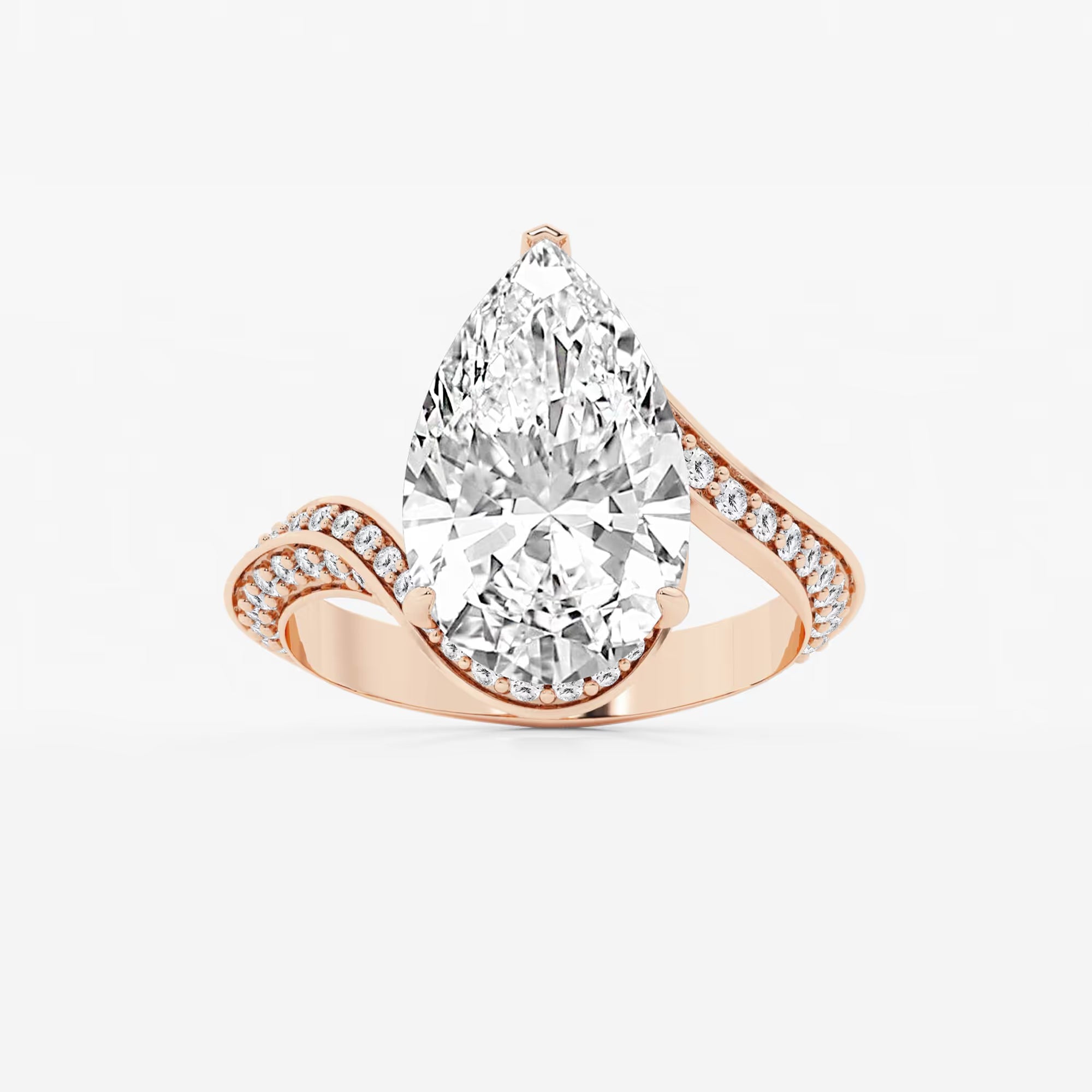 Pear Cut Lab Grown Diamond Engagement Ring  Bypass Wave Pave Diamond Band